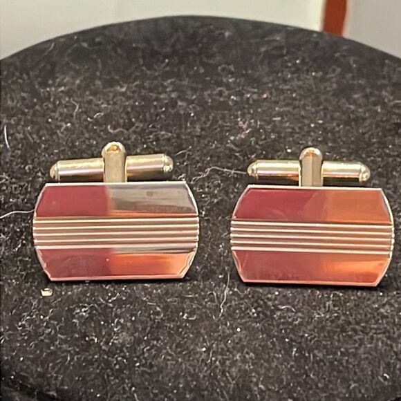 Vtg Art Deco 10kt gold plated diamond etched engravable bullet back cufflinks